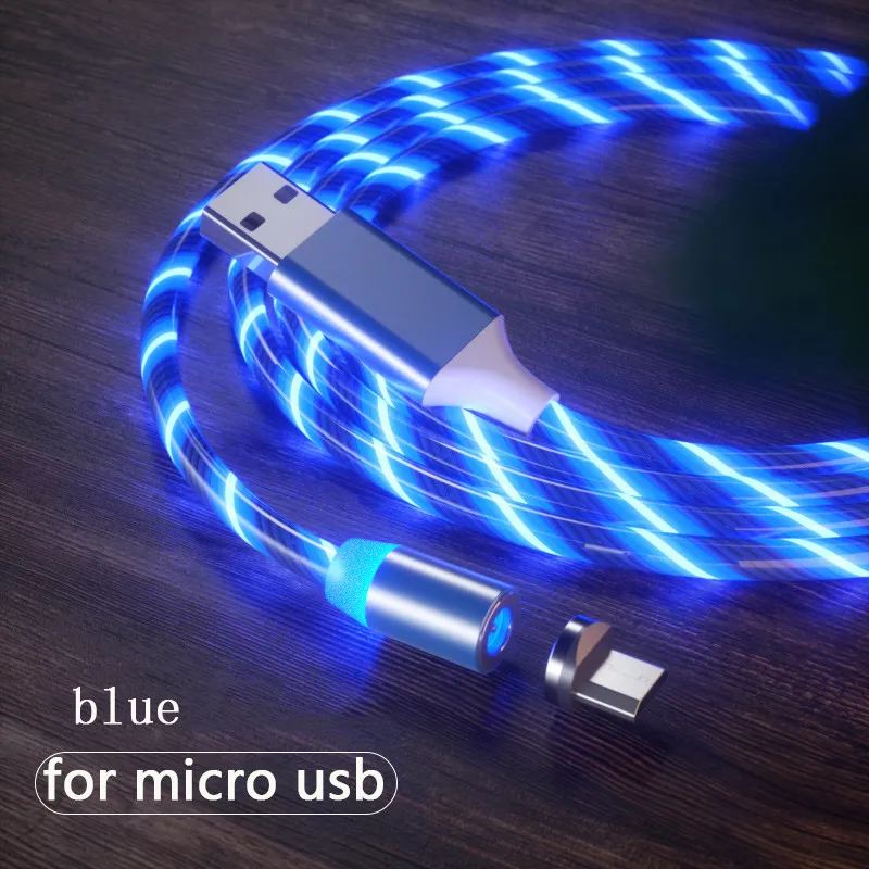 2M Magnetic Mobile Phone Cable USB Type C Flow Luminous Lighting Data Wire For IPhone Samsung S10 9 Huawei LED Micro USB C Cord iphone charger cable Cables