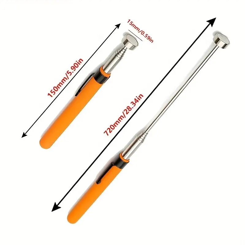 Magnetic Retractable Pickup 8 Pound Magnetic Retractable Pickup Orange Suction Iron Rod Portable Multifunctional Extractor Pen Clip Automotive Repair Tools
