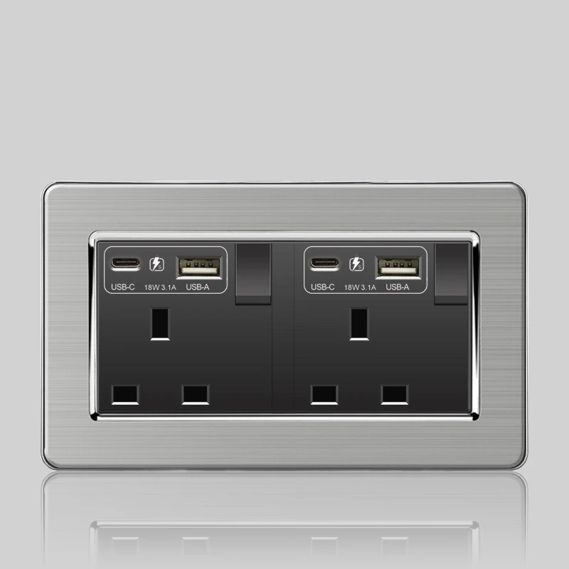 2Gang 13A USB C 18W