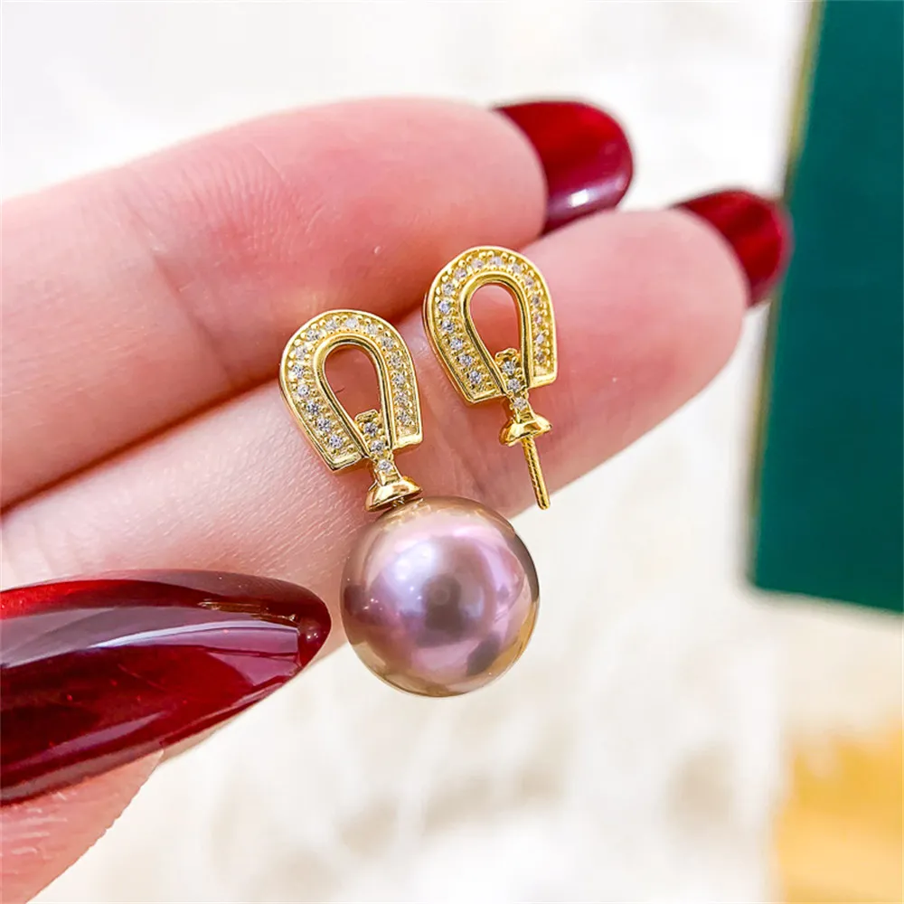 

DIY Pearl Earnail Accessories S925 Sterling Silver Jewelry Gold Earrings Women's Empty Fit 10-13mm