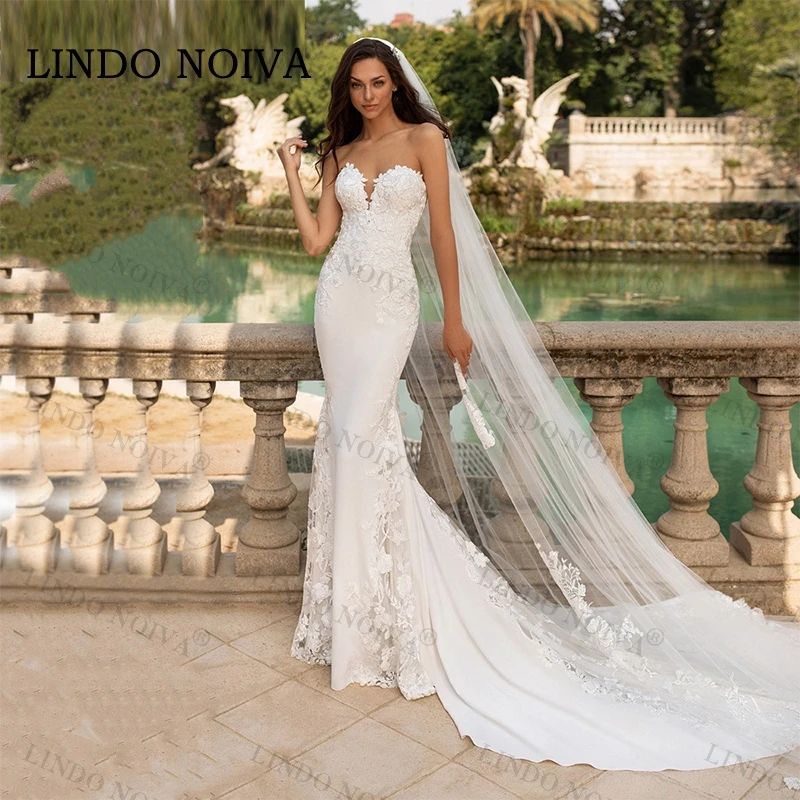 

LINDO NOIVA Sexy Mermaid Wedding Dress Sleeveless Custom Made Bridal Gown Sweetheart Court Train Robe De Mariée Bride Dresses 20