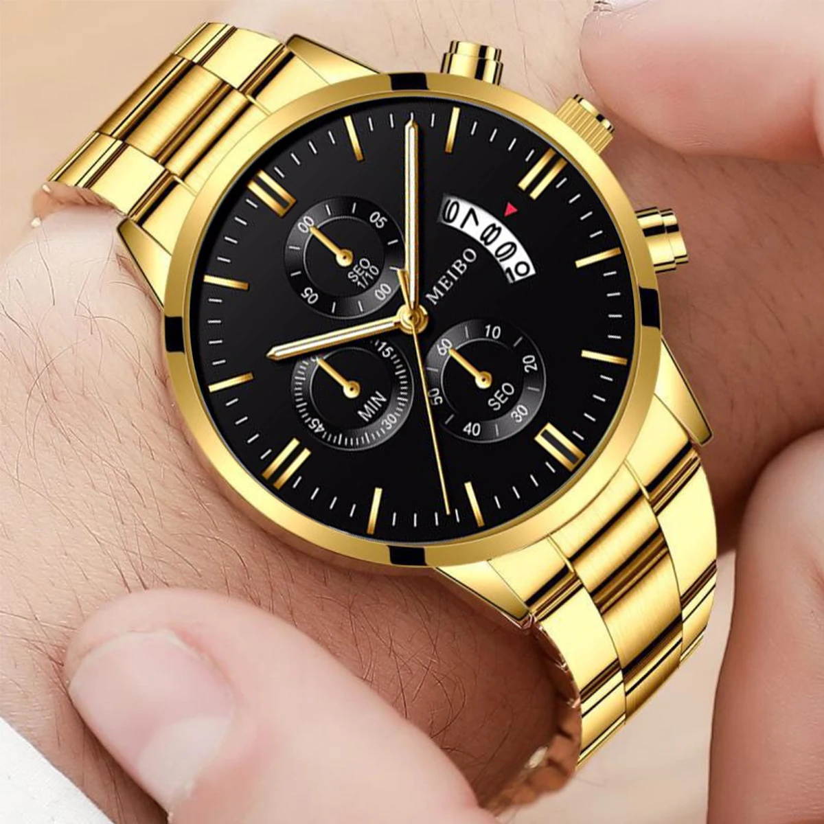 3pcs/set Men's Business Style Quartz Watch Set Fashion Casual Round Dial Calendar Watch (Box not included) Gift for men