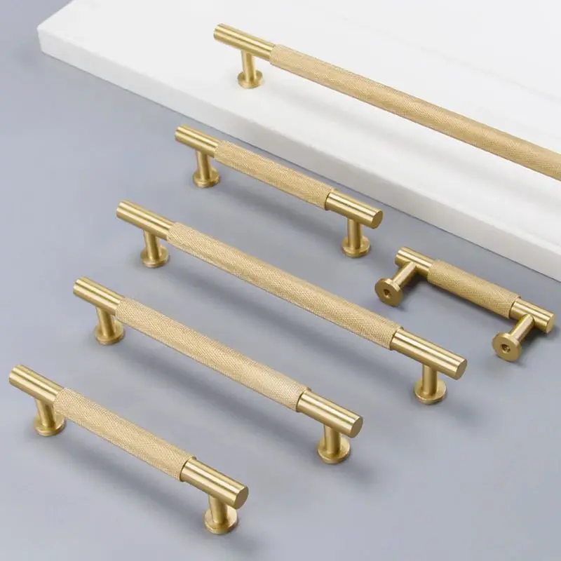 

4PCS Solid Brass Knurled T-Bar Furniture Pulls Handles Drawer Knobs Cupboard Wardrobe Closet Dresser TV Cabinet Pulls Handles