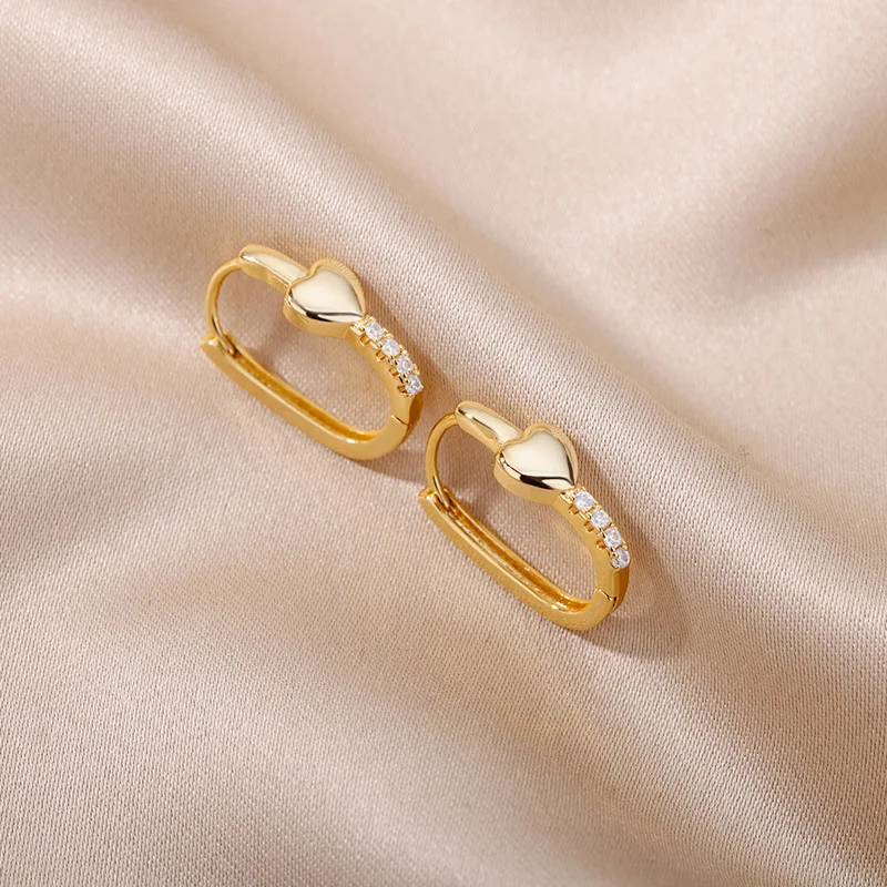 Zircon Hoop Earrings Gold Plated Stainless Steel For Women