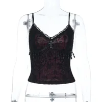 Vintage centre commercial gothique flocage Camisole femmes esthétique Fairycore Grunge Y2k e-girl dentelle Patchwork perles culture débardeurs 5