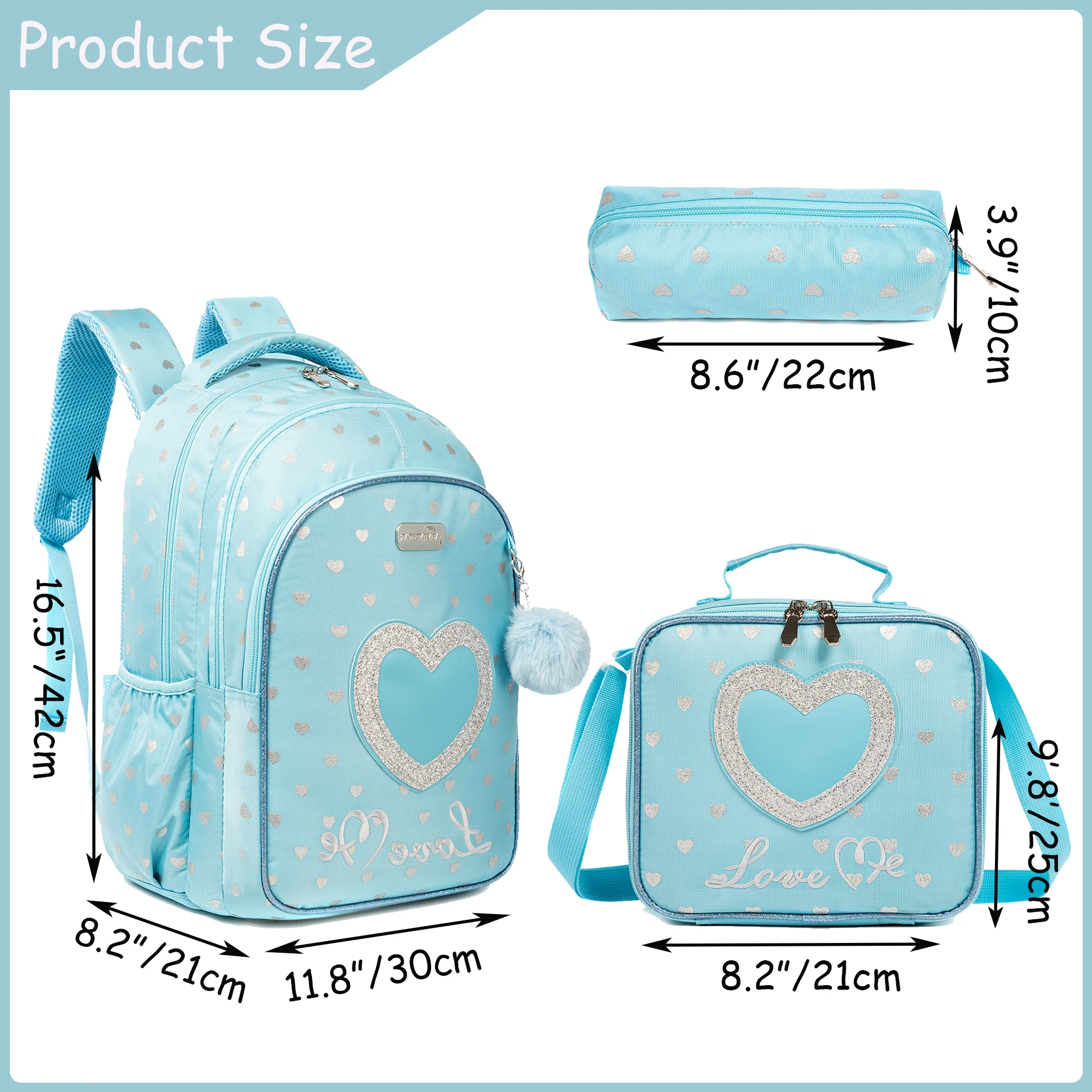 3PCS School Backpacks for Elementary Primary Girls with Lunch Bag and Pencil Case 5