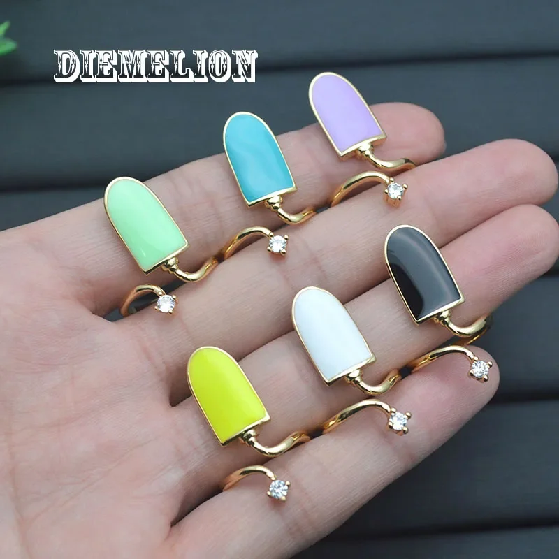 

Rainbow Color Enamel Fingernail Shape Rings Gold Plated Adjustable Opening Nail Ring for Women Fashion Jewelry