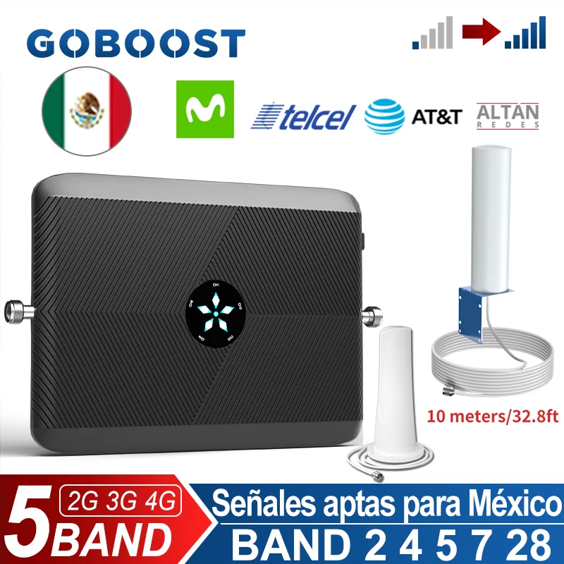 GOBOOST 셀룰러 신호 증폭기 5 밴드 멕시코 2G 3G 4G 신호 리피터 L..