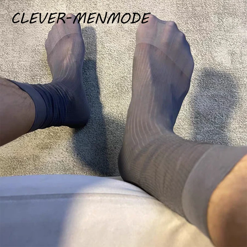 5Pairs Formal Suit Wear Tube Socks Men's  Sheer Stocking Business Dress Stockings Sheer Exotic Sexy Socks See Through