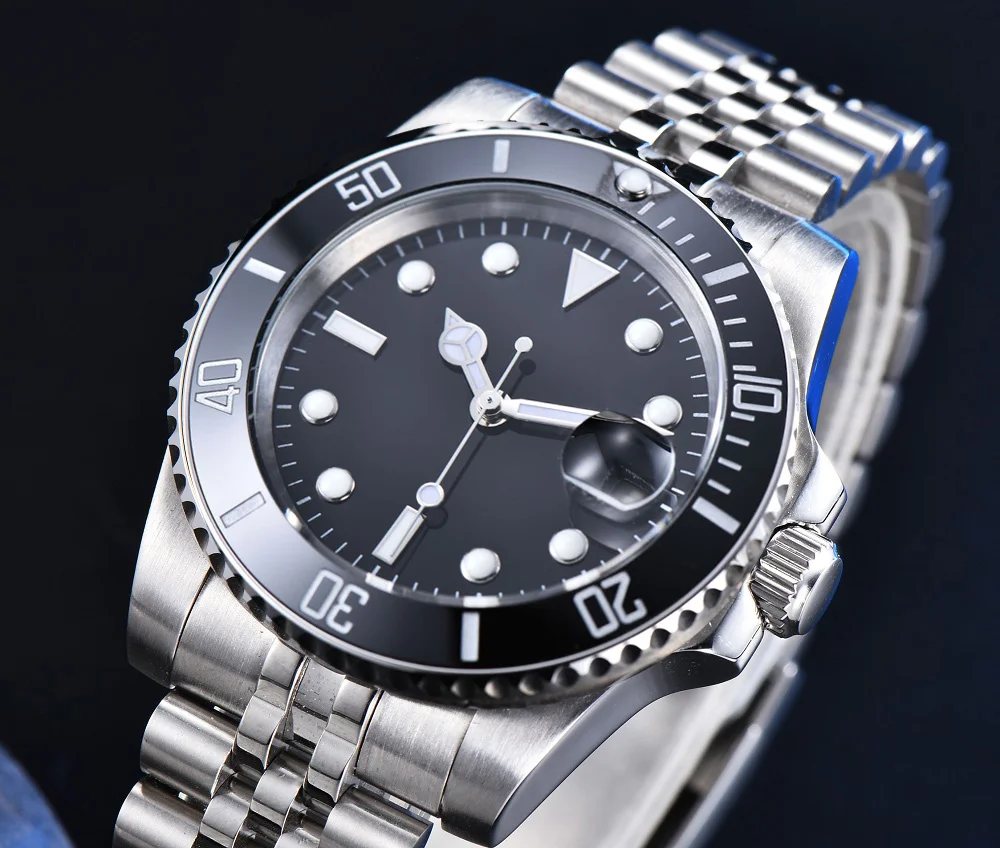 40MM Automatic Men's Watch Silver Jubilee Bracelet MIYOTA 8215 Movement Black Luminous Dial Mechanical Men's Watch