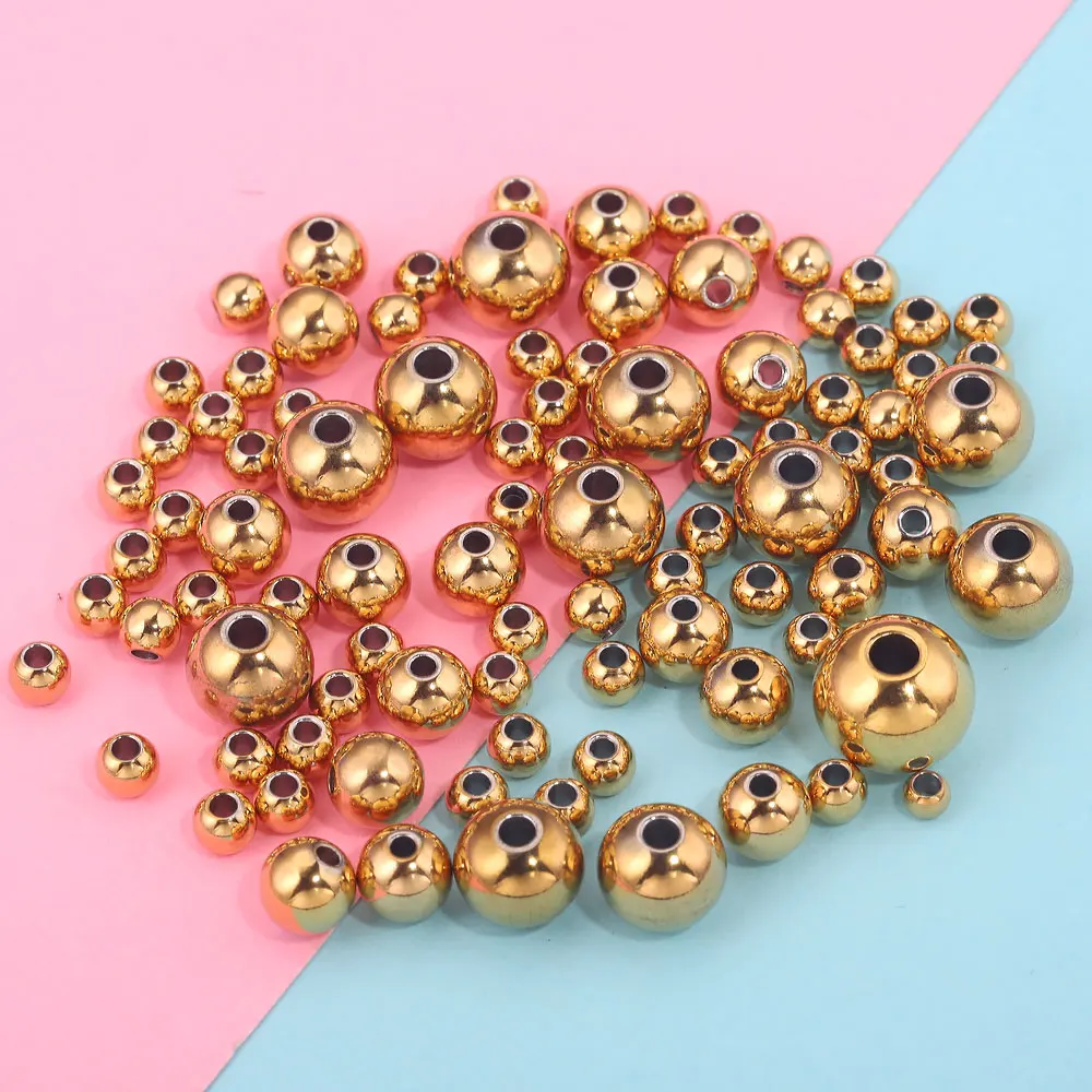 10-100pcs Stainless Steel Round Beads Charm Loose Beads for