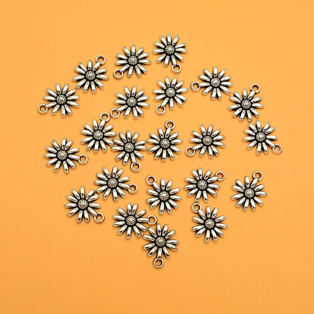 

30pcs/Lots 12x14mm Antique Sunflower Charms Flower Pendants For DIY Necklace Jewelry Making Supplies Accessories Wholesale