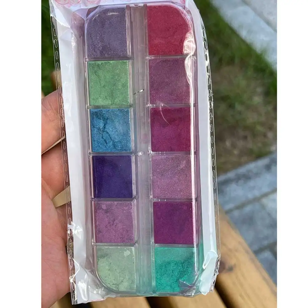 12 Grids Mirror Effect Mermaid Nail Powder Holographic Pearl Chrome Pigment Fine Glitter Dipping Powder Nail Crafts Supplies