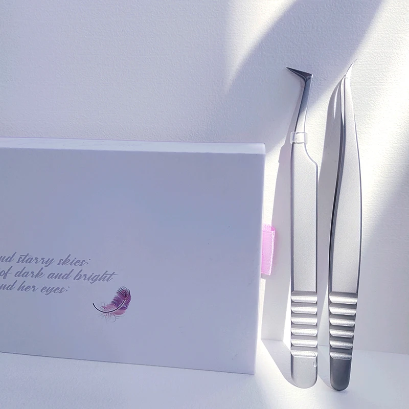 Sandblasting Tweezers Large Friction Silver Tweezer Tip Polished Make Fan 3D 4D 5D 6D Eyelashes Perfect Closure 6