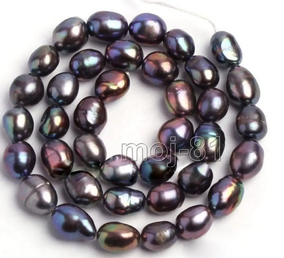 

Genuine 9-10mm Natural Black Oval Freshwater Pearl Loose Beads Strand 15inch AAA