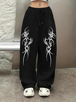 Women's Plus Size Black Printed Loose Casual Pants Autumn and Winter Fleece Loose Stylish and Versatile Streetwear Oversized