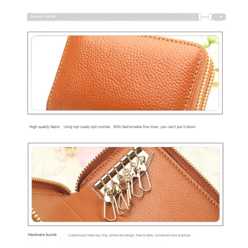 Soft Leather Men Key Wallet Card Organizer Wallet Zipper Coin Bag Key Case for Men Keyring Keychain Cards Keys Holder