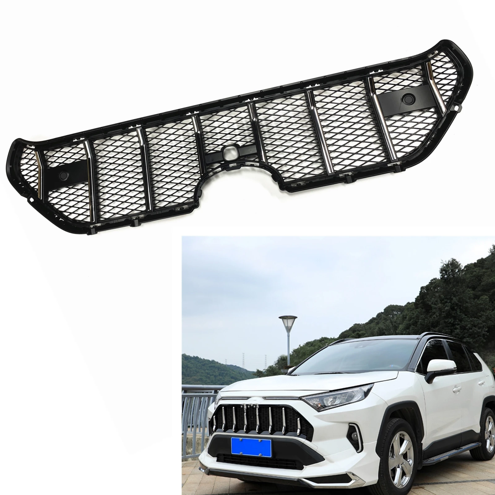 

Car Front Racing Grills For Toyota RAV4 2019-2022 Honeycomb Style Car Upper Bumper Hood Mesh Replacement Body Kit Grid