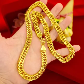 Luxury 9999 men's flat chain 24K real gold 10mm boss necklace men's style domineering