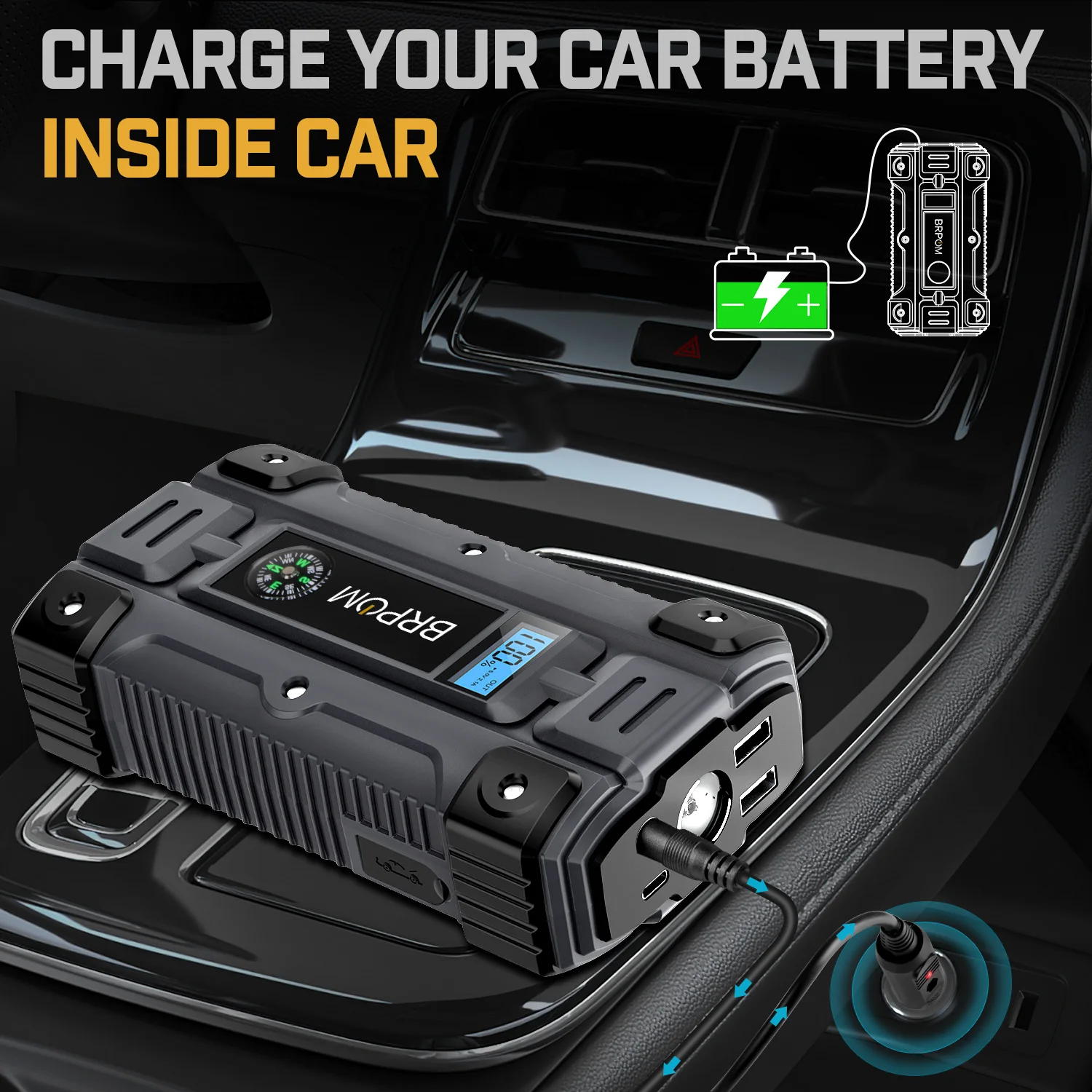 Car Jump Starter-3000A Portable Car Battery Jump Starter for Auto/Motorcycle 12V with Display Smart Clip