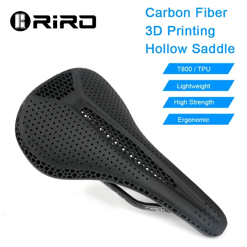 RIRO Bicycle Carbon Fiber Saddle Ultra-Light 3D Printing Highway MTB Racing Saddle Bicycle Cushion Seat Accessories