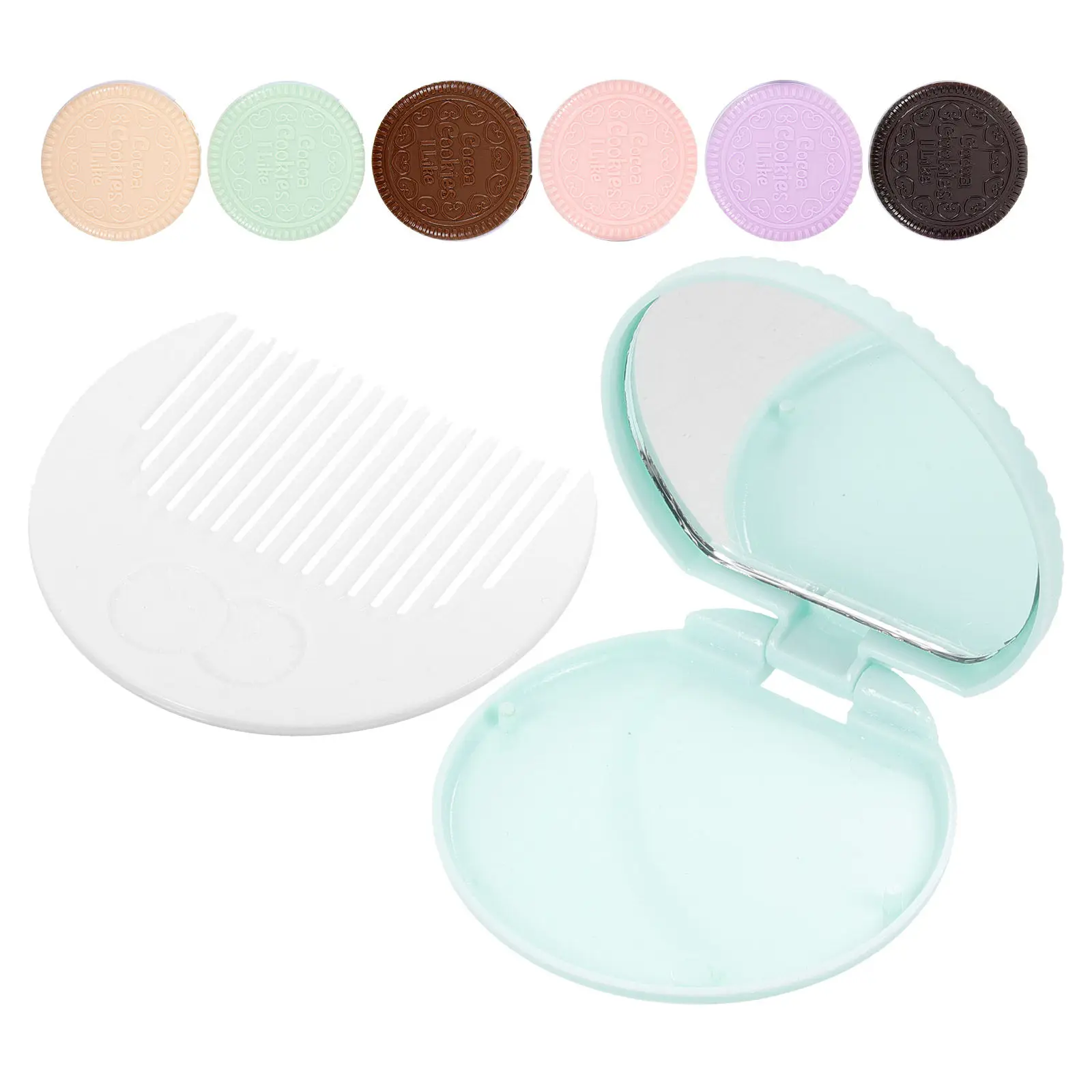 7Pcs 트렌디 초콜릿 쿠키 모양 컴팩트 미러 여성용 경량 미니 포켓 미러 데일리 메이크업 여행 선물 아이디어