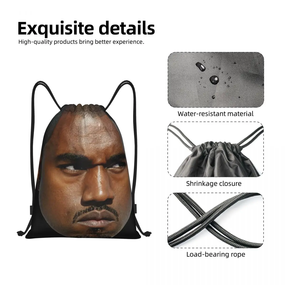 Custom Funny Kanye West Meme Drawstring Backpack Women Men Sport Gym Sackpack Portable Rapper Music Producer Training Bag Sack 3