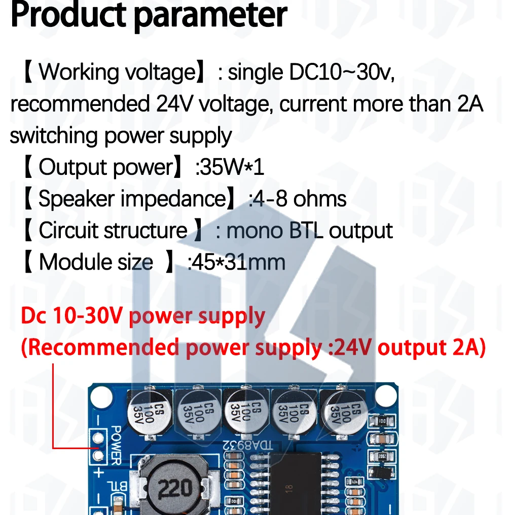 1PCS EGBO Digitales Leistungsverstärker-Modul 35W Mono-Verstärkermodul Hochleistungs-TDA8932 mit geringem Stromverbrauch – Detail 13