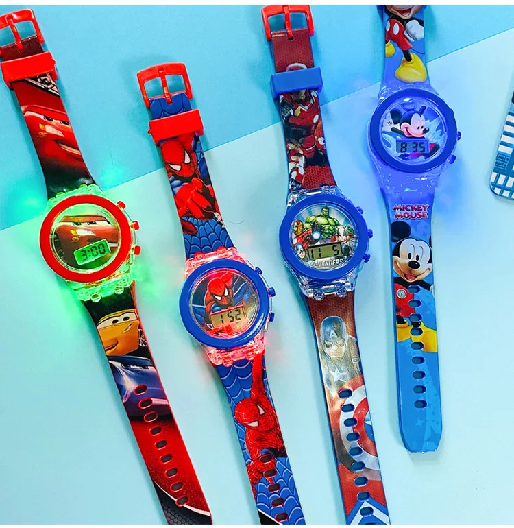 Flash Light Spiderman Kids Watches For Boys Cartoon Hello Kitty Mickey Children Watch Girls Student Clock Gifts free shipping 5