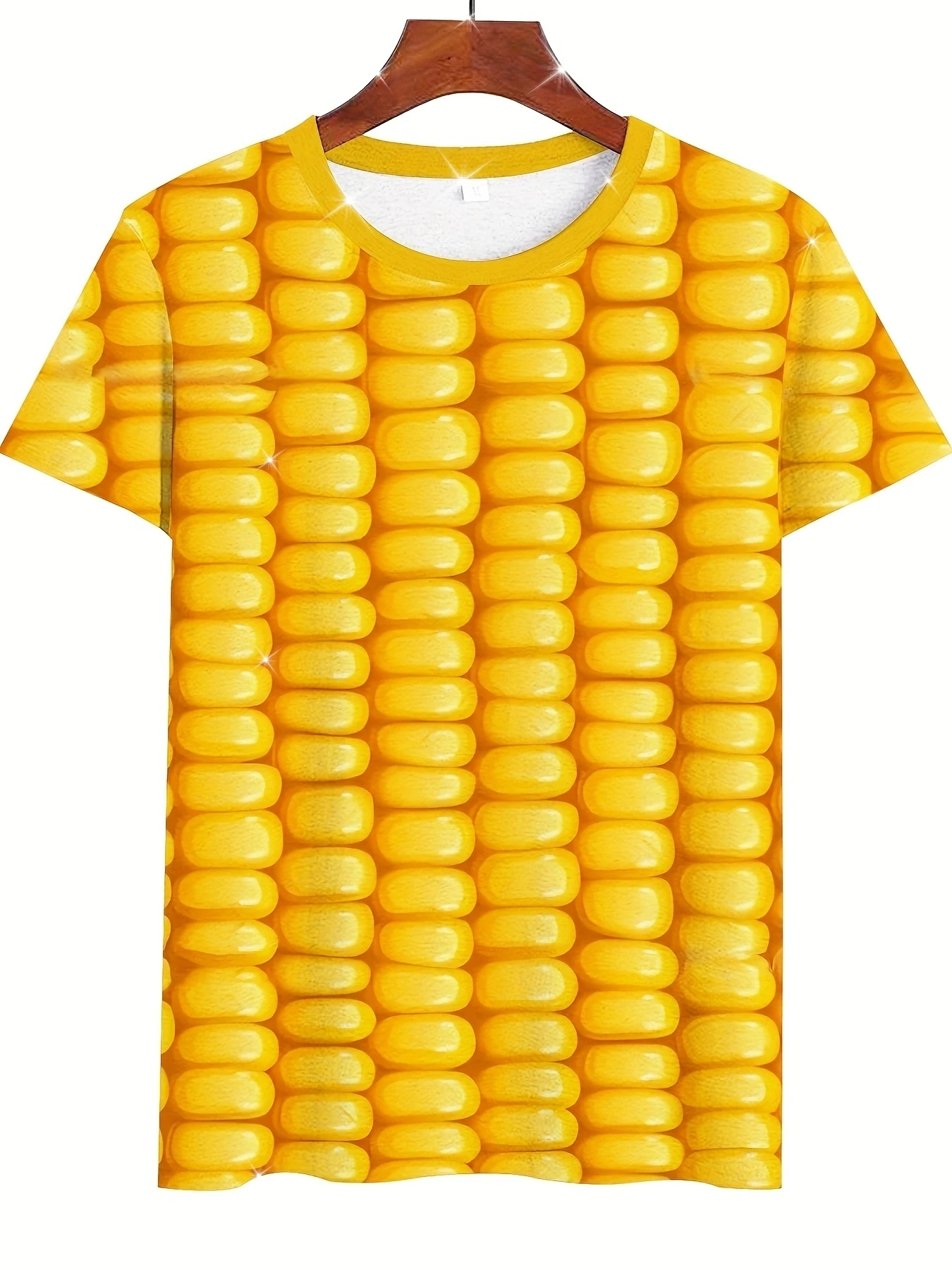 Herren 3D Mais-Print T-Shirt Lässiger O-Ausschnitt Kurzarm Lustiges Lebensmittel-Grafik-Tee Sommer-Oberteil