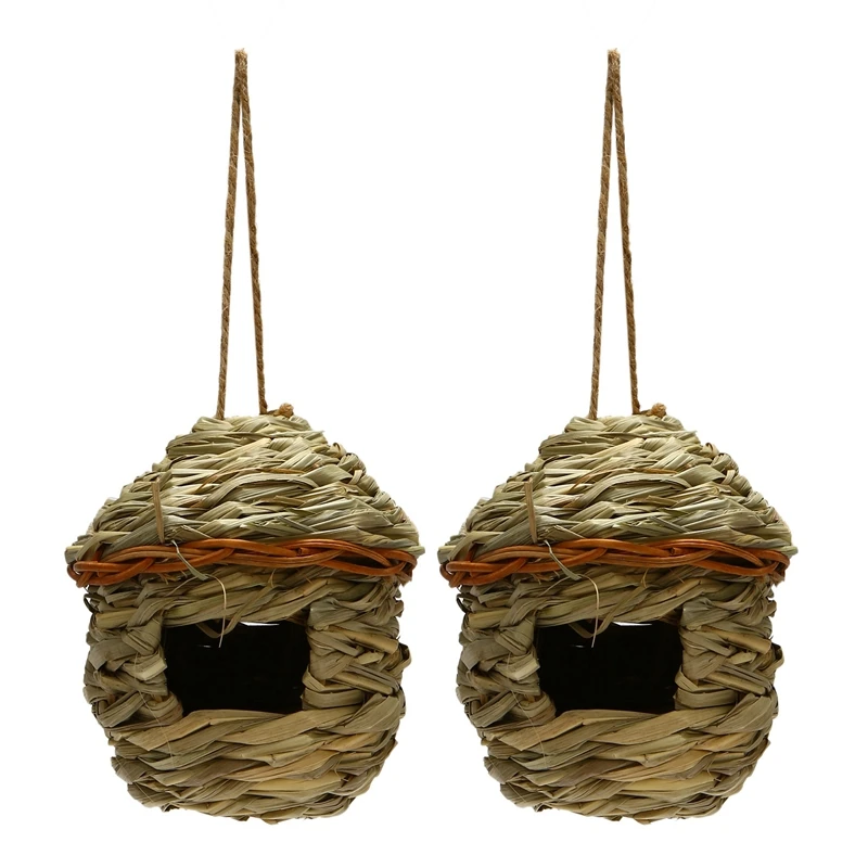 3X Grass Bird Hut, Accogliente Luogo Di Riposo Per Uccelli, Fornisce Riparo Dalle Stagioni Fredde, Nido Di Case Per Uccelli Intrecciato A Mano Perfett