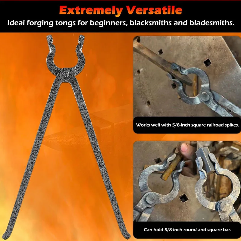 Blacksmith Tongs 5/8-Inch Bolt Jaw Tongs for Railroad Spikes, Round and Square Bar