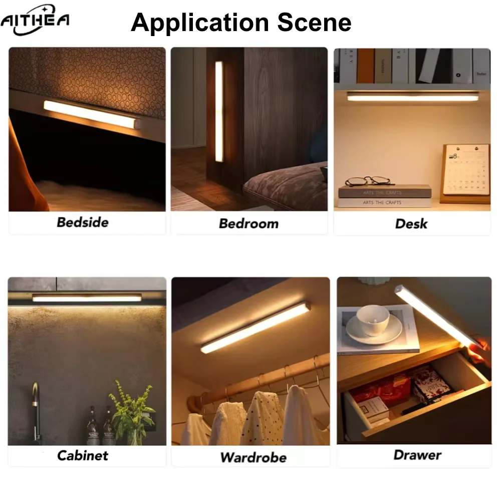 AITHEA LED Motion Sensor Light Wireless USB Rechargeable Night Light Portable Induction Lamp for Cabinet Wardrobe Staircase 5