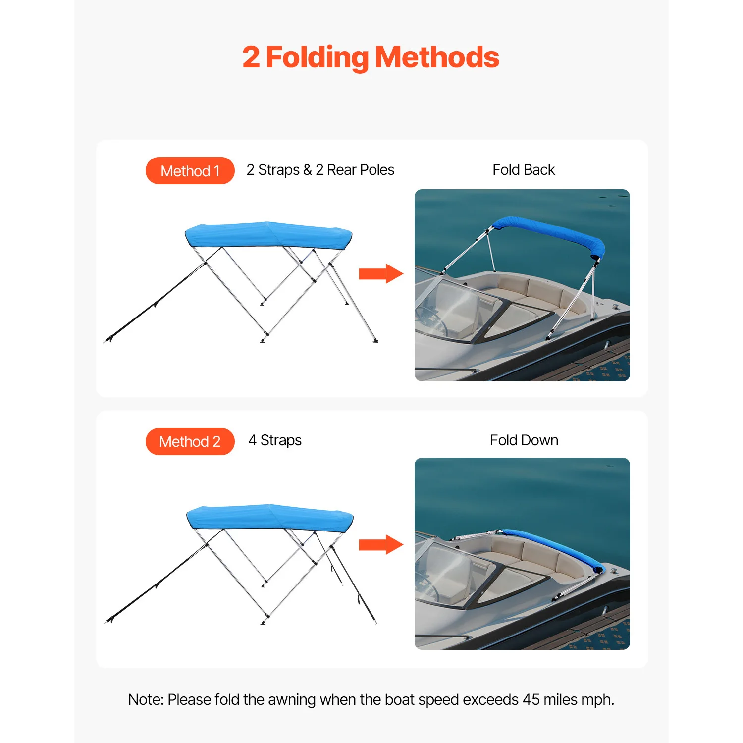 SucceBuy 3 Bow Boat Bimini Tops 600D Polyester Canopy with Aluminum Alloy Frame Waterproof Sun Shade Awning Canopy Fit for Boat