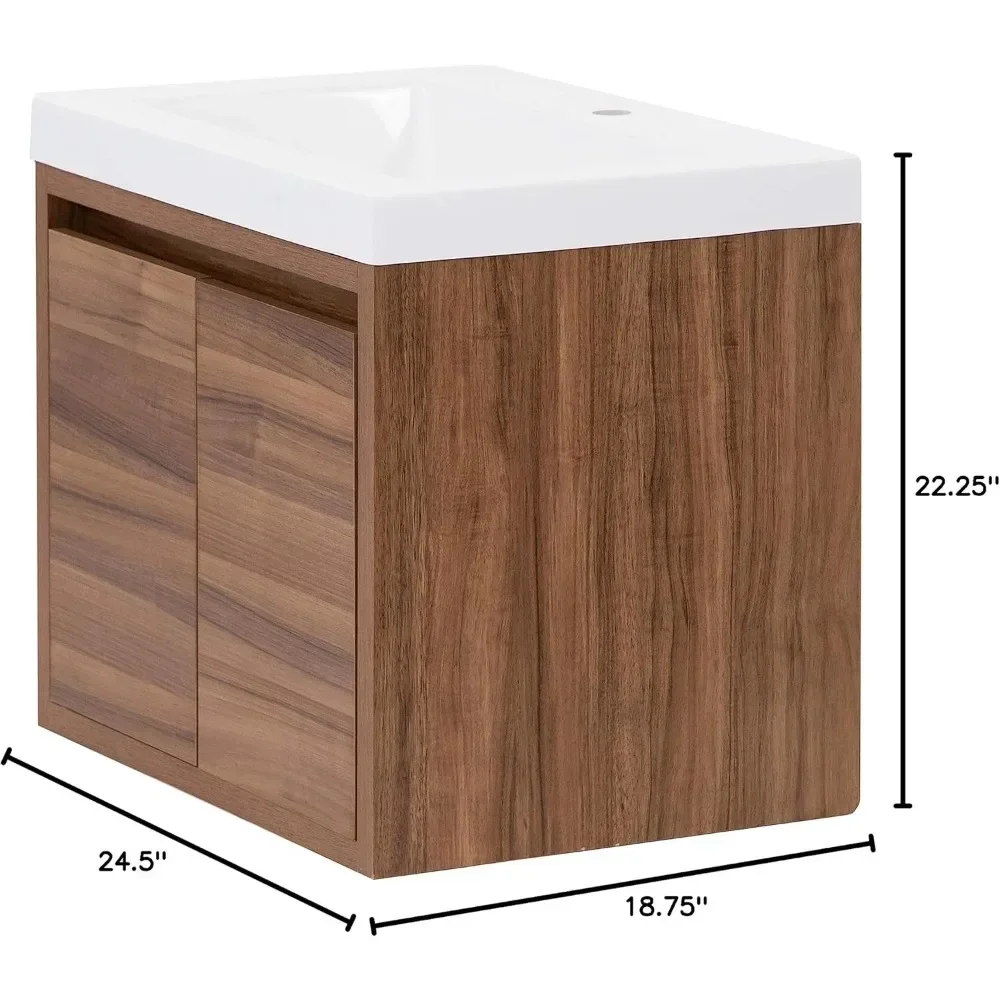 Miles Vanity, Kelby 24 Inch Modern Floating Bathroom Vanity with White Single Sink Top, 2-Door Cabinet, Caramel Mist 3