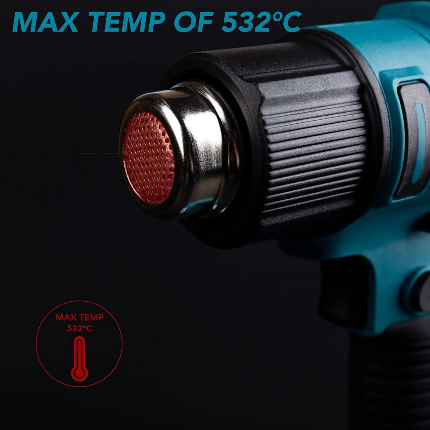 Cordless Heat Gun, Hot Air Gun Compatible for Makita 18V Volt LXT Battery,  3 Nozzle, 2-Temp Setting Max 932°F(500°C) Heat Gun for Crafts, Shrink