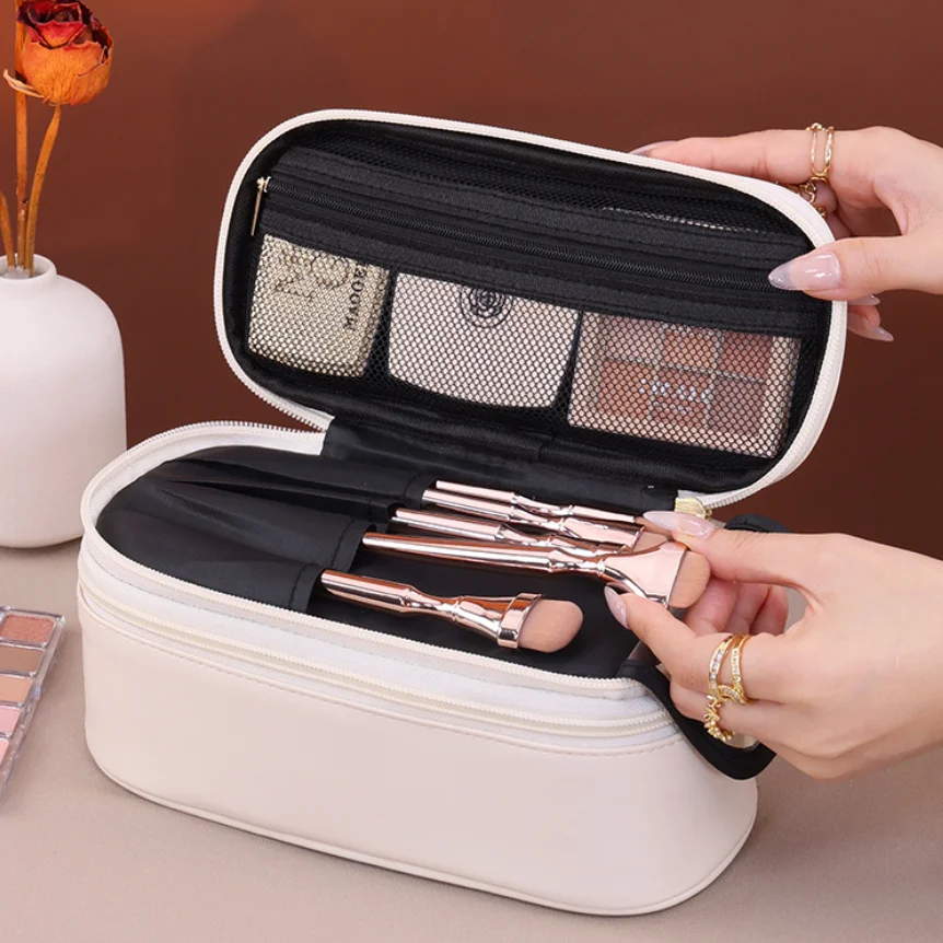 Women's Cosmetic Bag Makeup Bag Double Layer Large Capacity Luxury Cosmetics Organizer Travel Essentials Women's Cosmetic Bag - 2
