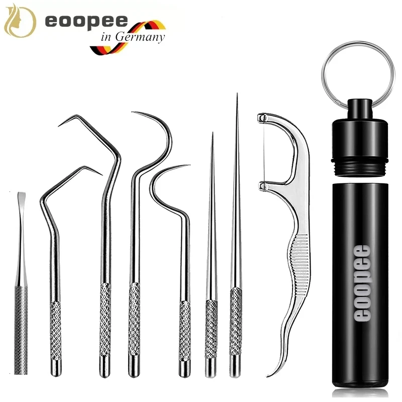 8 PCS Stainless Steel Tooth Pick Reusable Toothpick Set Eoopee Flossing
