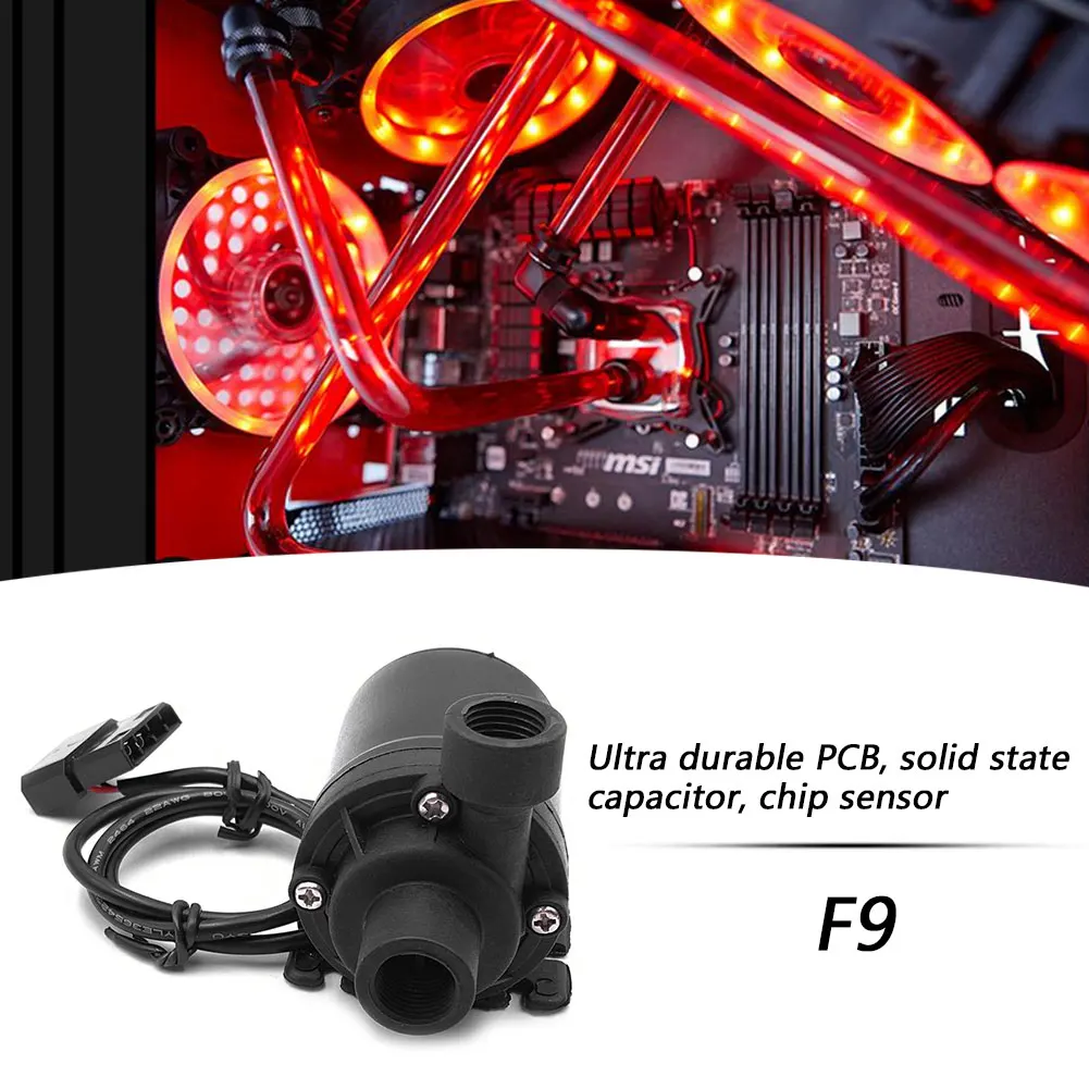 F9 12V DC 워터 펌프 데스크탑 PC CPU 수냉 시스템, 9W G1/4 스레드 몰 렉스 4 핀 커넥터 CPU 수냉 시스템