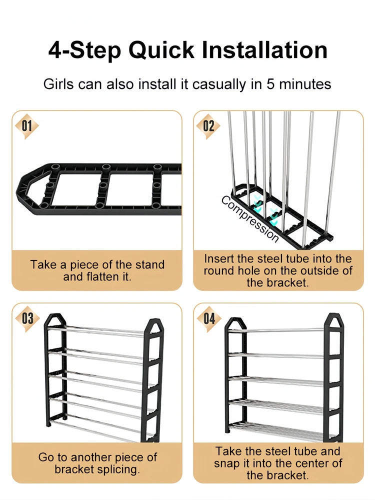 4 Tiers Shoe Rack Practical Shoe Cabinet for Home Dorm Room Balcony Multifunctional Removable Assembly Storage Shelf Hanger Rack