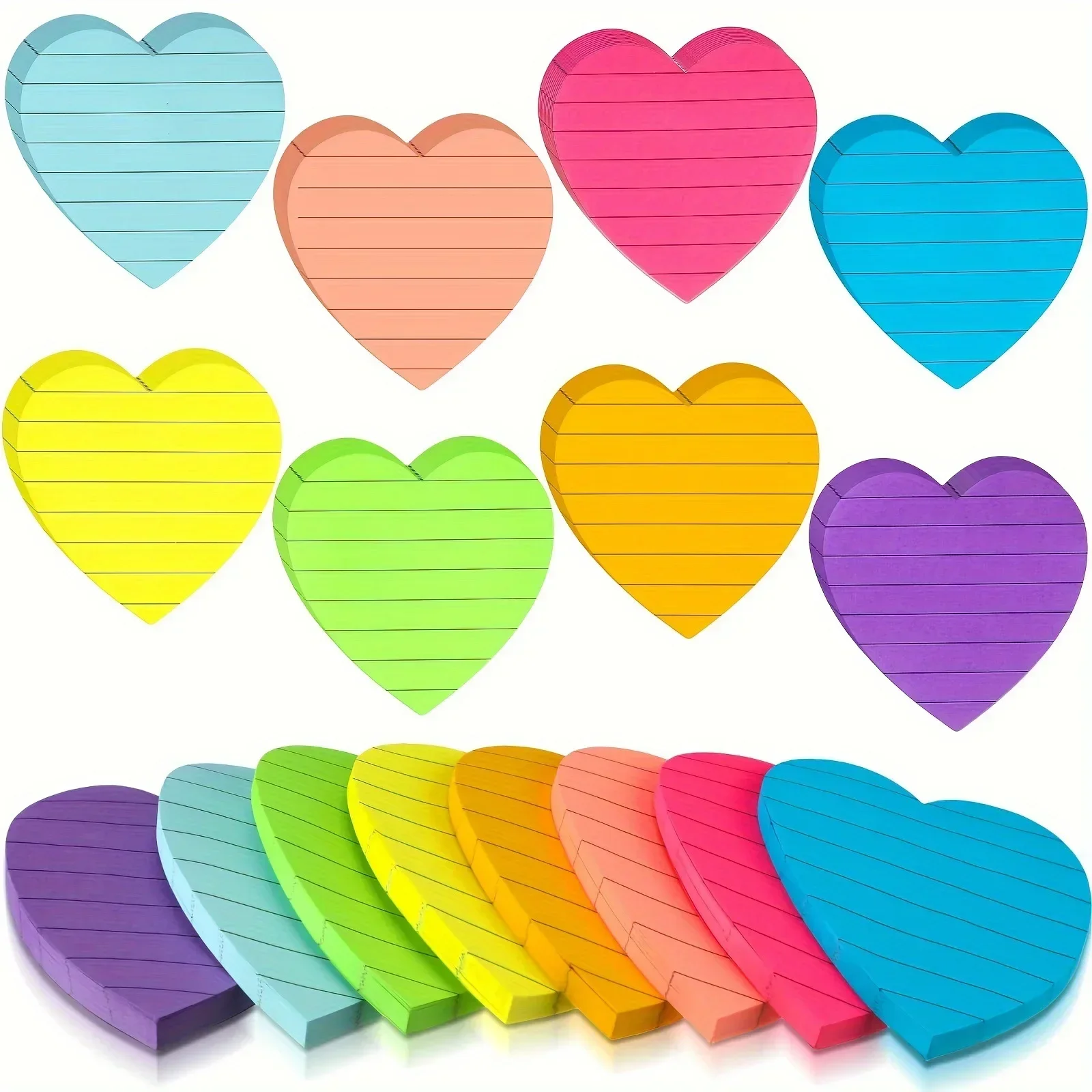 240pcs Heart Shaped Sticky Note Love Horizontal Line Fluorescent Colour Sticker Note Book 8 Colours Creative Student Supplies — Color: 8 color 240pcs