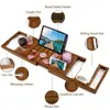 Teak Bath Tray Tub Organizer Book Tablet Wine Glass Cup Towel Holder Adjustable Premium Quality Bathtub Caddy Unique Design 3