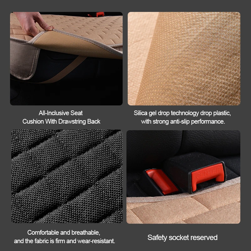 Car Seat Covers SEAMETAL Universal Flax Car Seat Covers Front Rear Breathable Linen Anti Slip
