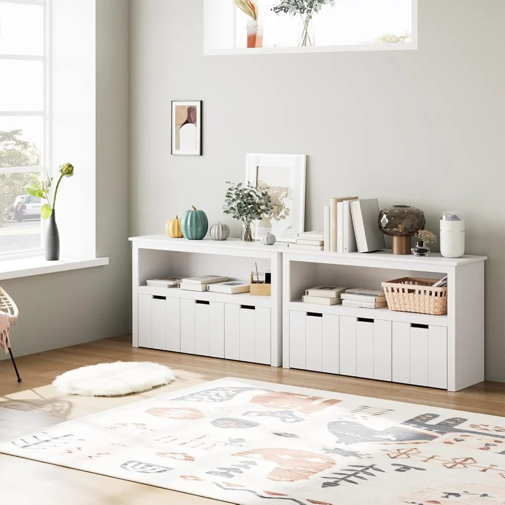 Toy Storage Cabinet with Movable Drawers, Floor Storage Organizer with Hidden Wheel & Large Open Bookhelf, Organizer Chest 3