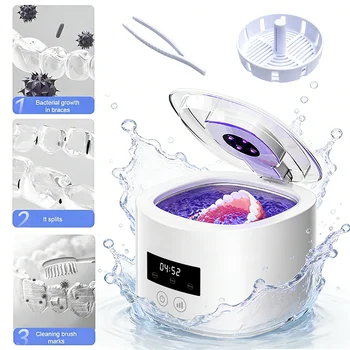 USB Rechargeable 50KHz Ultrasonic Cleaning Machine, for Retainer Denture Invisible Braces Jewelry, Multi-Purpose Dental Care 1