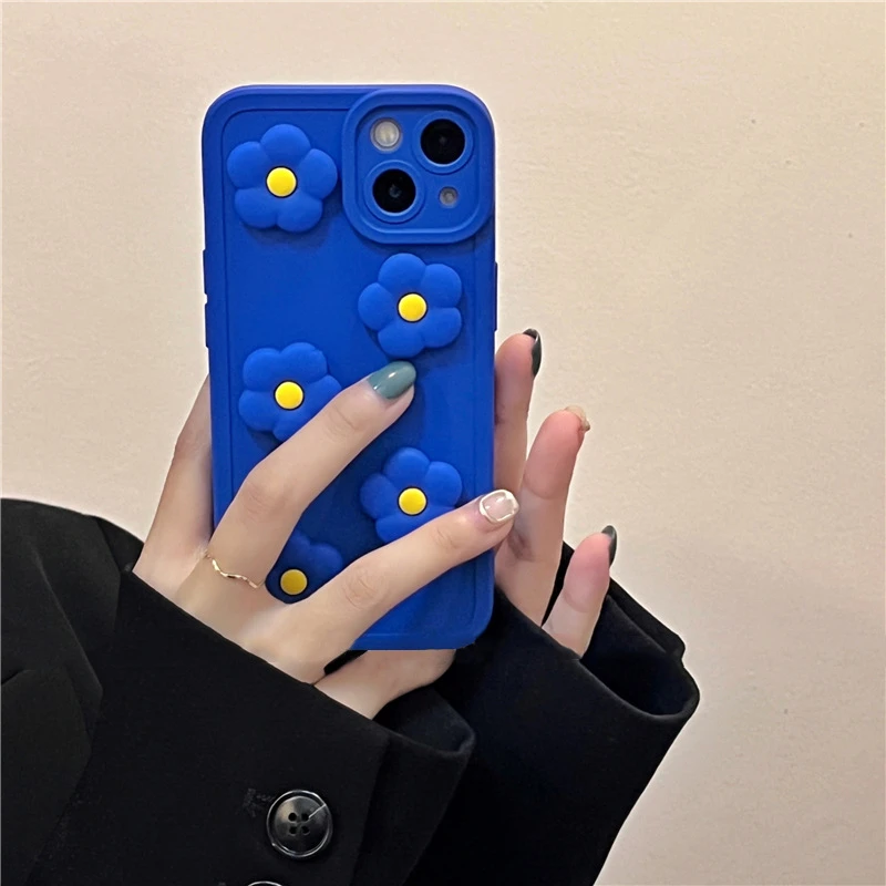 For iphone case Blue Three-Dimensional Flower Phone Case For iphone 11 12 13Pro Max X Xs Max 7Plus 8Plus iphone 12 pro max silicone case