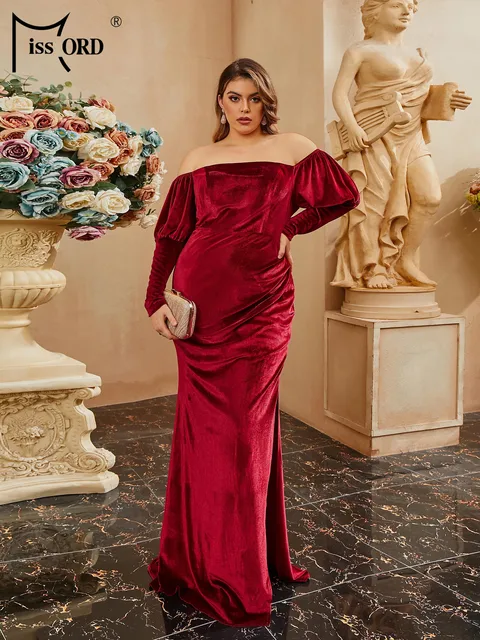 burgundy off the shoulder dress plus size LaDivine Plus Size Long Formal Dress 7493C - Eggplant