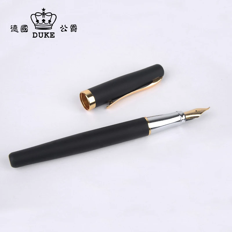 Duke 209 Business Matte Black Fude Calligraphy Bent Nib Fountain Pen Gold Clip Writing & Painting Tool