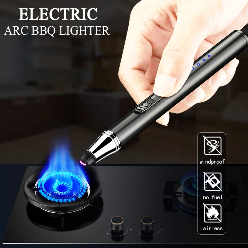 Durable Arc Plasma Power Display Lighter Pen Gun Windproof Candle Kitchen  Lighters USB Pulse Charging Aromatherapy Cigar Lighter