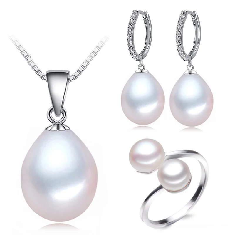

Real freshwater pearl jewelry set women,wedding 925 silver pearl necklace and earrings set engagement set white